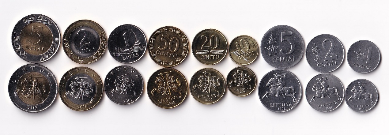 Lithuania set of 9 coins 1 centas 5 litai 1991-2010 UNC 