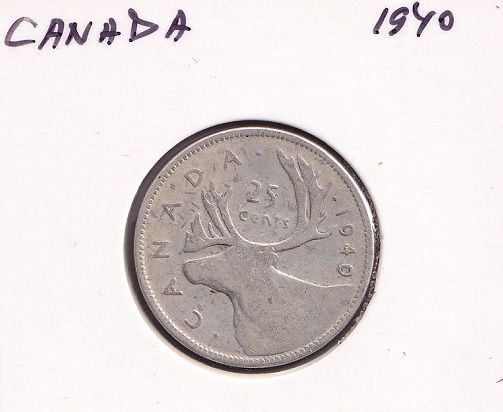 Canada 25 cents 1940. George VI. VF 10e 800. 5.83q