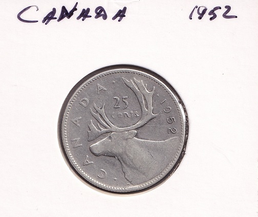 Canada 25 cents 1952. George VI. XF 10e 800. 5.83q