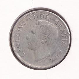 Canada 25 cents 1952. George VI. XF 10e 800. 5.83qq