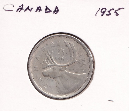 Canada 25 cents 1955. Elizabeth II. XF 10e 800. 5.83q