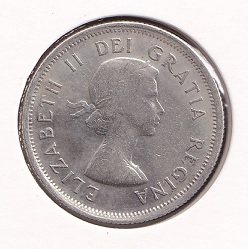 Canada 25 cents 1955. Elizabeth II. XF 10e 800. 5.83qq