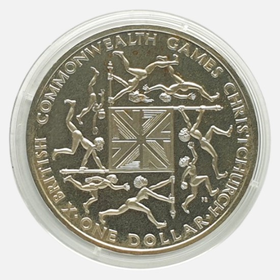 New Zealand 1 dollar 1974. Elizabeth II. X Commonwealth Games. PROOF 925. 28.28gr. 65e1